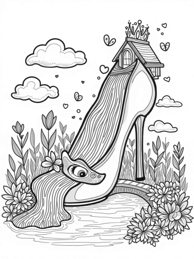 Cozy High-Heeled Shoe House with Colorful Ribbons