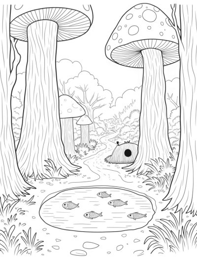 Spiral Mushrooms and a Cozy Tree Den