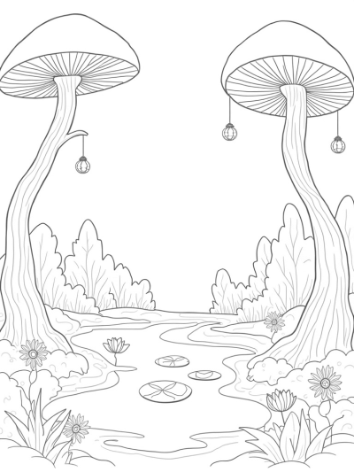Oversized Mushrooms and a Sparkling Pond