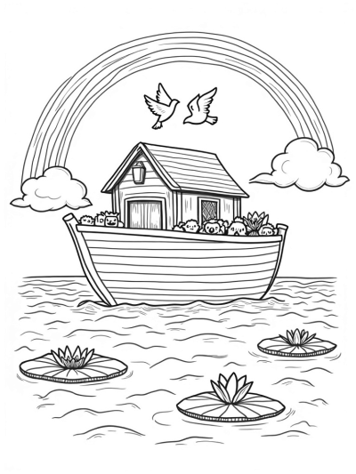 Majestic Ark Surrounded by a Vibrant Rainbow