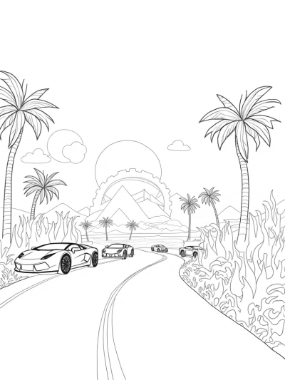 Surreal Automotive Oasis with Lamborghini Silhouettes