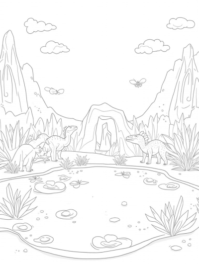 Dino Footprint Pond in a Prehistoric Jungle