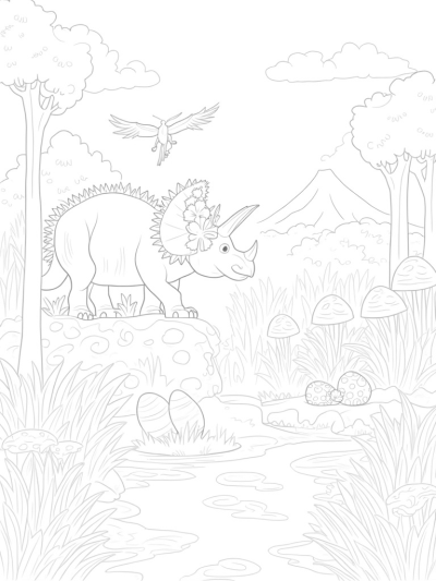 Triceratops in a Lush Prehistoric Jungle