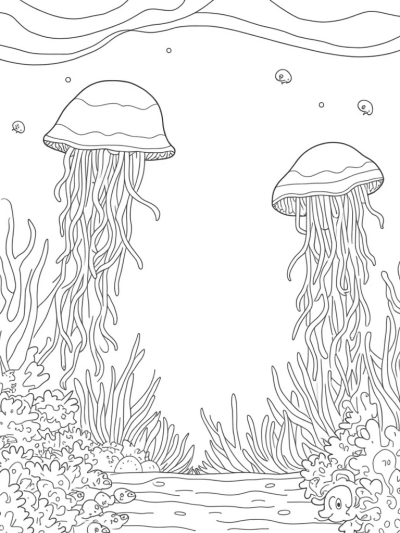Underwater Garden with Jellyfish and Coral
