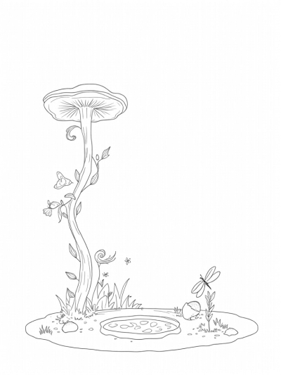 Mystical Forest Clearing with Giant Luminescent Mushroom