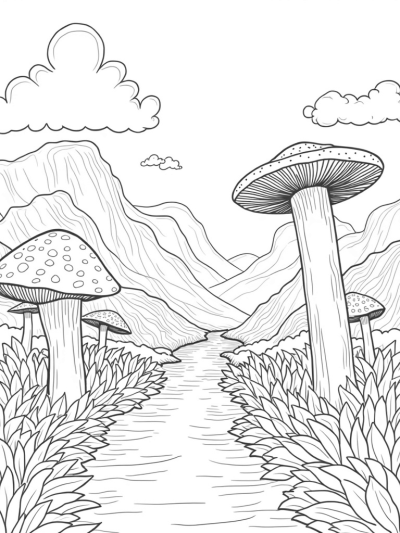 Serene Valley with Giant Flower and Mushrooms