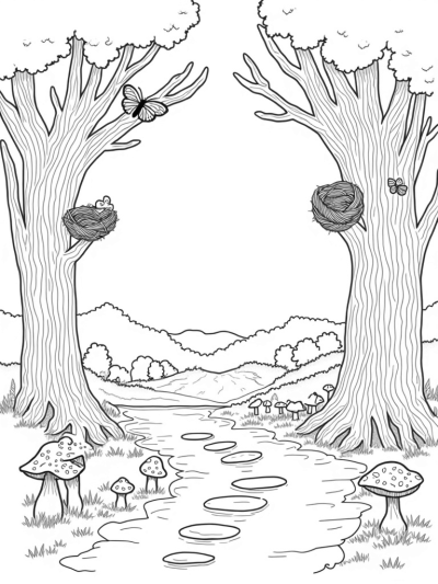 Colorful Yarn Trees and Playful Woodland Creatures