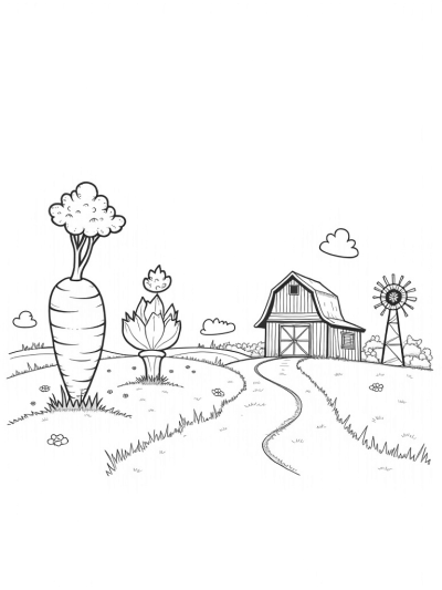 Oversized Vegetables in a Whimsical Farm Landscape