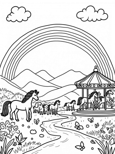 Colorful Ponies in a Rainbow Meadow