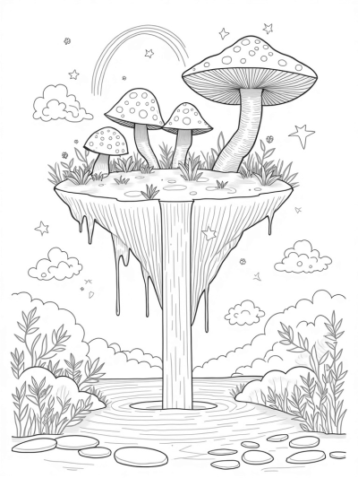 Floating Island with Waterfall and Starry Tree