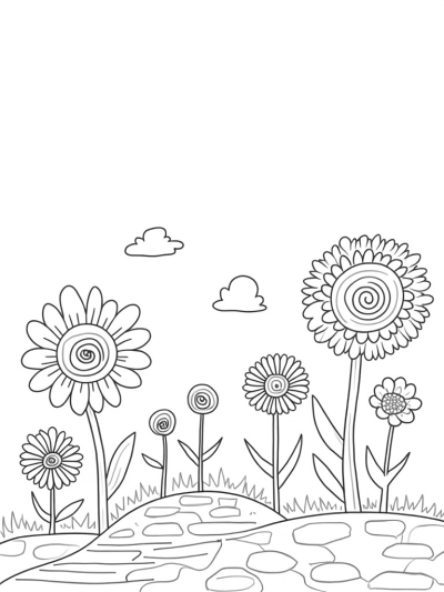 Whimsical Garden of Oversized Flowers