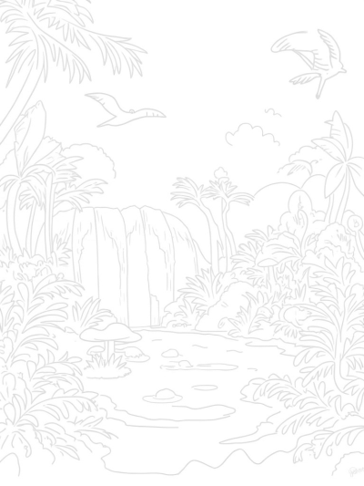 Prehistoric Jungle with Dinosaurs and Waterfalls