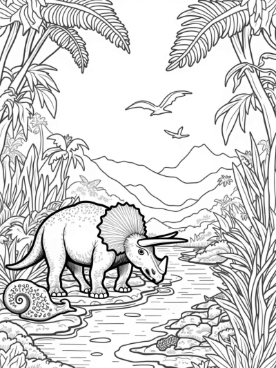 Triceratops Grazing in a Prehistoric Jungle