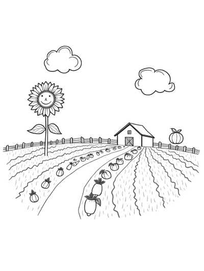 Giant Sunflower Windmill in a Colorful Farm Landscape