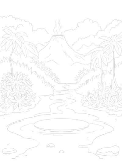 Colossal Dinosaur Footprint in a Prehistoric Jungle