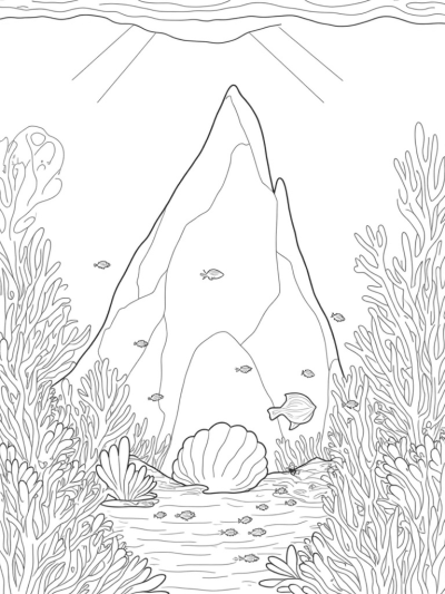 Underwater Landscape with Shark-Shaped Rock
