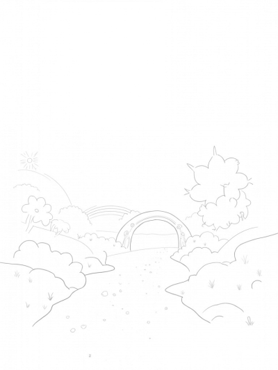 Magical Meadow with Pony Clouds and Rainbow