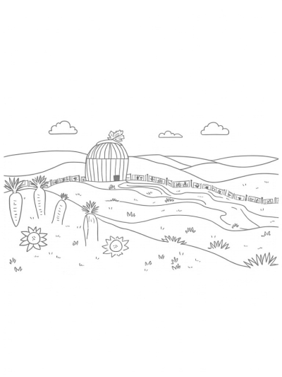 Apple-Shaped Barn in a Whimsical Farm Landscape