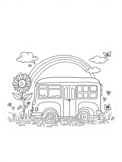 Flower-Shaped Bus with Daisies and Sunflowers