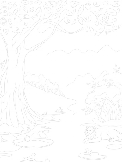 Tranquil Garden with Tree of Life and Animal Silhouettes