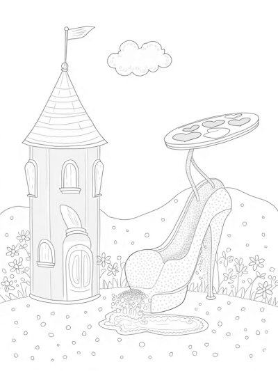 Dreamhouse and Glittery Slide in a Pastel Landscape