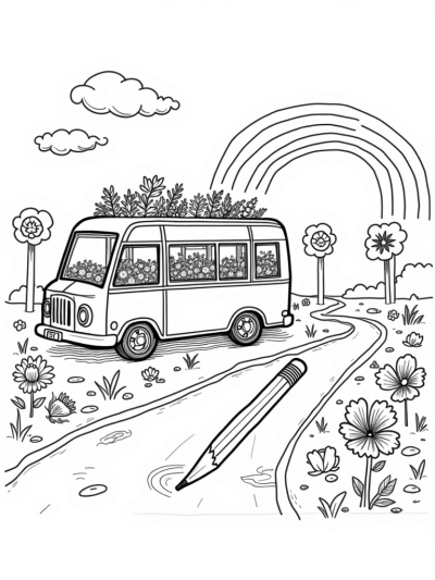 Bus-Shaped Greenhouse with Colorful Plants