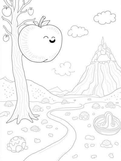 Giant Apple Tree with Yogurt Fountain and Pancake Mountain