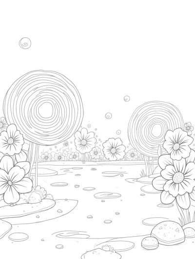 Oversized Flower Circles in a Colorful Garden