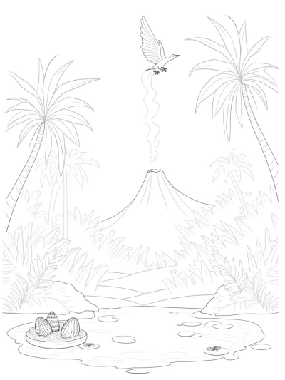 Dinosaur Footprint Pond in a Prehistoric Jungle