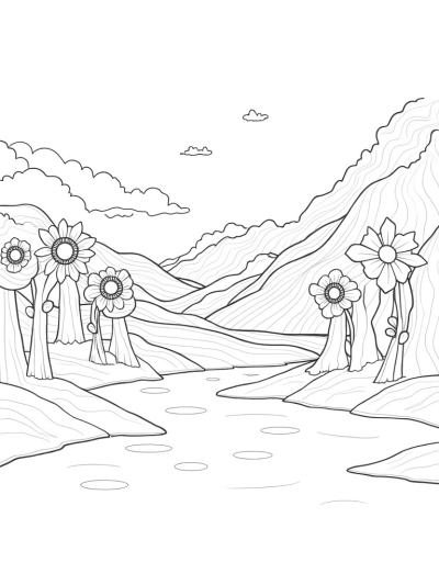 Surreal Hills with Kaleidoscope Flowers