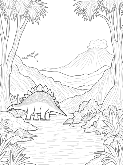 Stegosaurus in a Lush Prehistoric Jungle