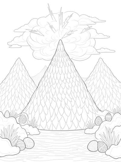 Dragon Scale Mountain Range with Waterfalls and Eggs