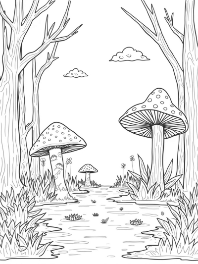 Spiraling Trees and Giant Mushrooms in a Magical Forest