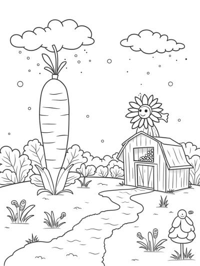 Giant Carrot Farm with Colorful Produce