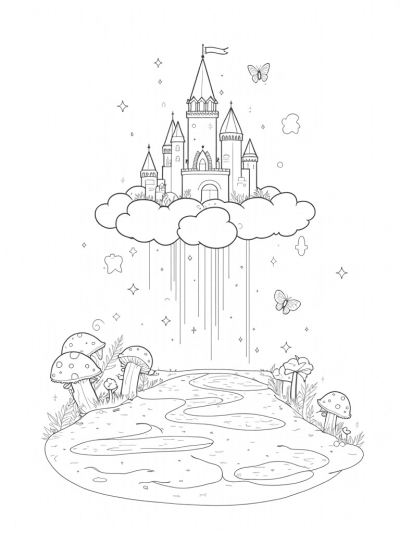 Castle in the Clouds with Starry Waterfalls