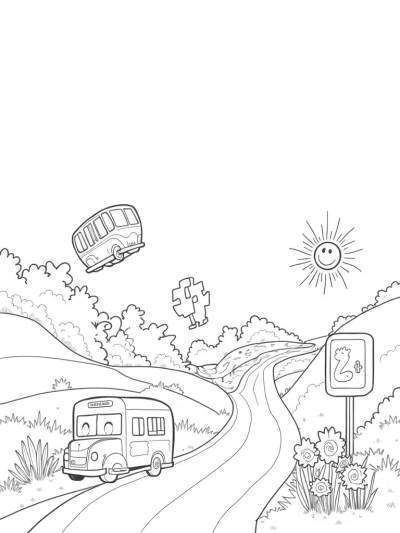 Floating Buses in a Puzzle Piece Cityscape