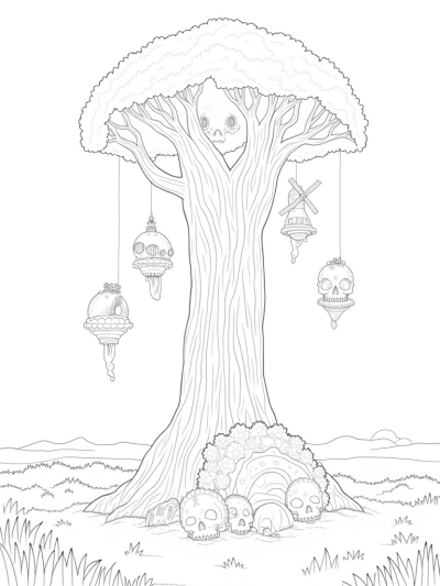 Colossal Tree with Titan Skulls and Floating Islands