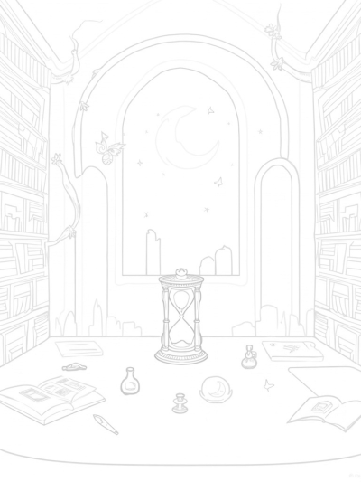 Enchanted Library with Floating Candles and Spellbooks