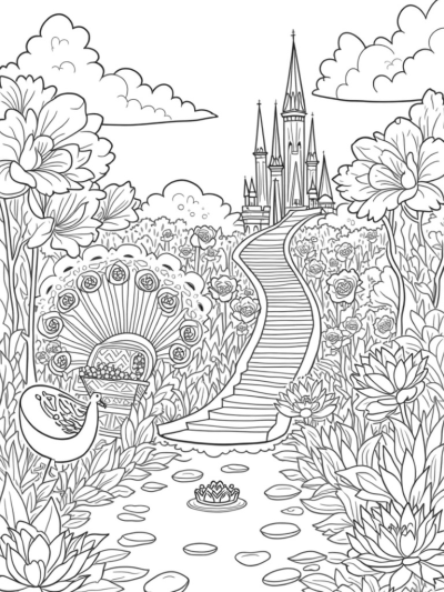 Crystal Staircase and Treasure Chest in a Flower Garden