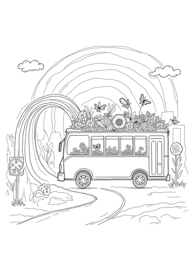 Giant Bus Garden with Rainbow Road