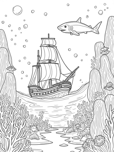 Underwater City with Coral Skyscrapers and Sharks