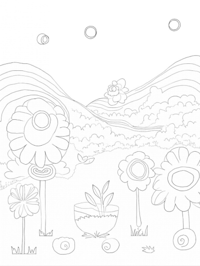 Oversized Flower Garden with Concentric Circles