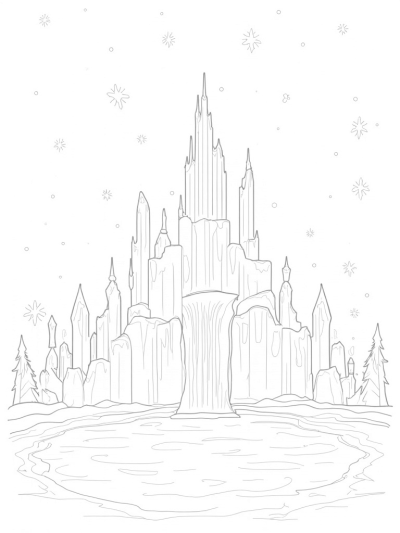 Majestic Icy Palace with Frozen Waterfall