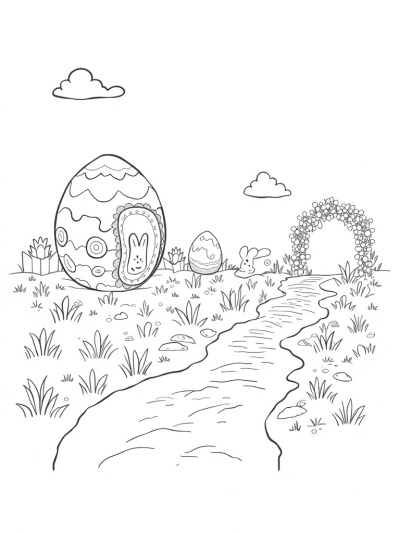 Oversized Pastel Eggs in a Whimsical Garden