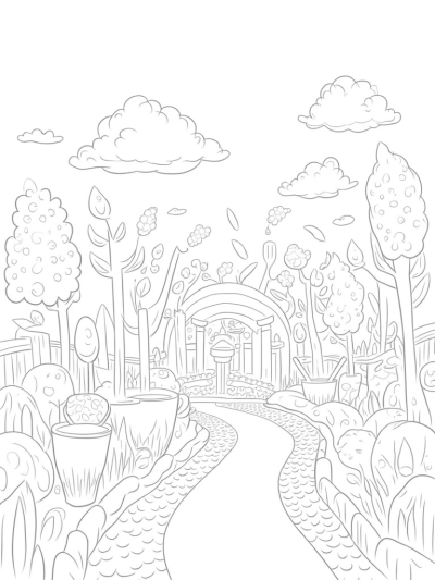 Boba Tea Garden with Giant Cups and Gummy Pathways