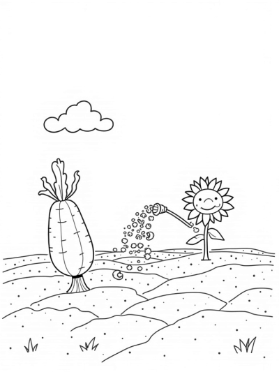 Giant Vegetables and a Sunny Farm Landscape