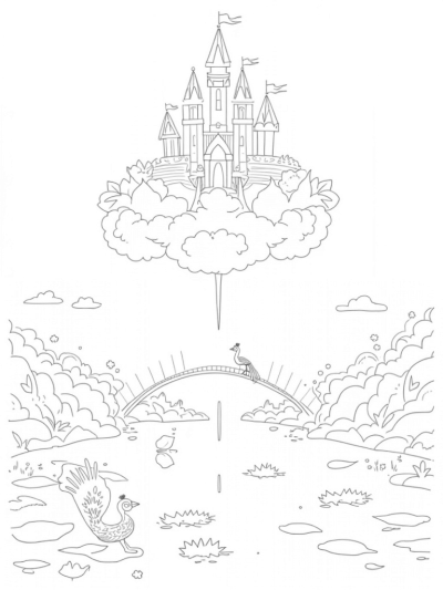 Floating Castle with Peacocks and Gemstone Garden