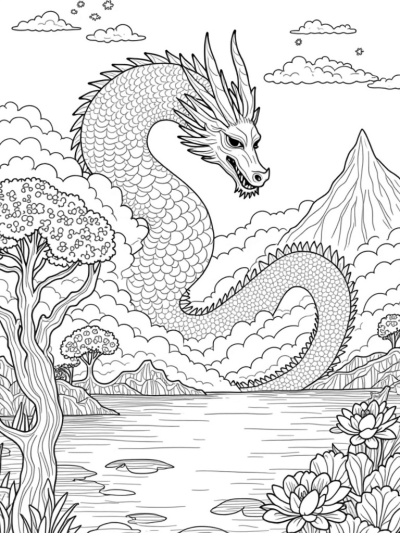 Colossal Cloud Dragon Coiling Around a Mountain Peak