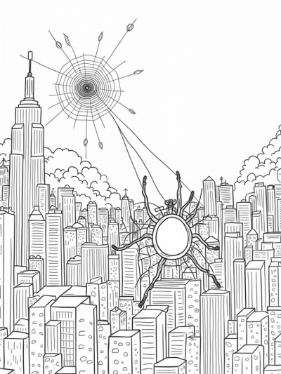 Urban Spider Web Skyline with Clock