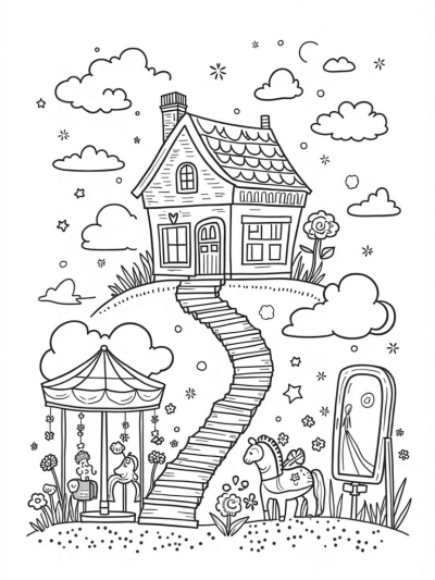 Dreamhouse in the Clouds with Crayon Staircase